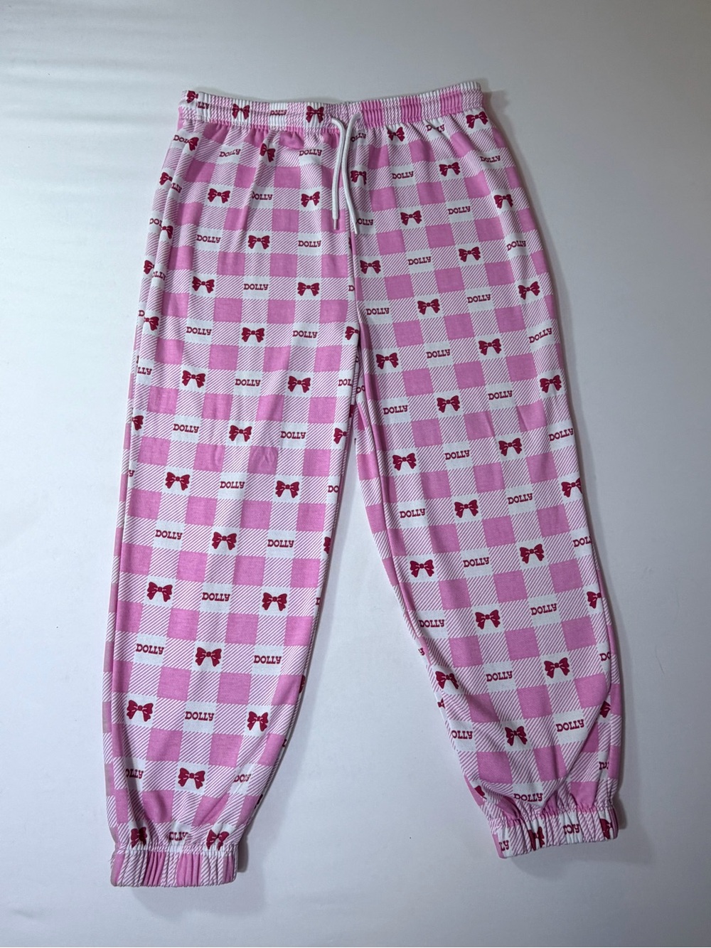 Dolly Pink Gingham Bow Pajama Pants Drawstring Fleece Women’s XXL Runs Small